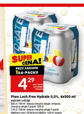 Piwo bezalkoholowe Lech Hydrate Lychee Lemon 4-pak promocja w Twój Market