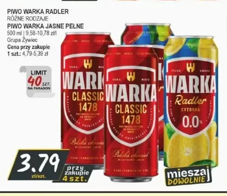 Piwo bezalkoholowe Warka Radler Cytryna promocja w Słoneczko