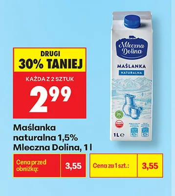 Maślanka naturalna Mleczna Dolina 1,5% promocja w Biedronka