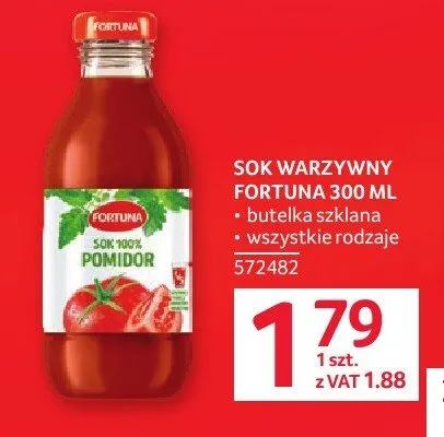Sok warzywny Fortuna butelka szklana promocja w Selgros