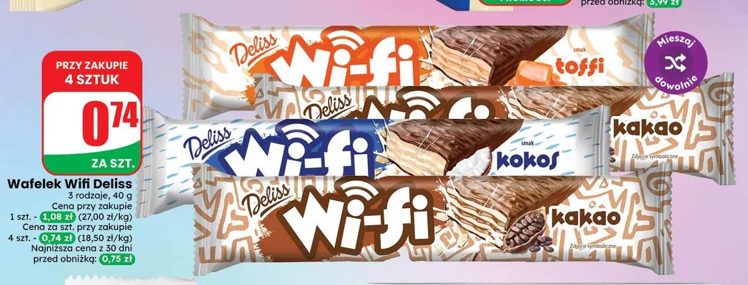 Wafelek Wifi toffi Deliss promocja w Dino