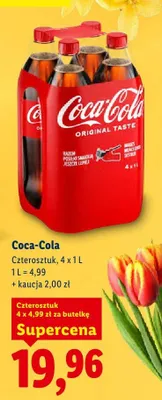 Napój gazowany Coca-Cola czteroszutk, 4 x 1 L promocja w Lidl