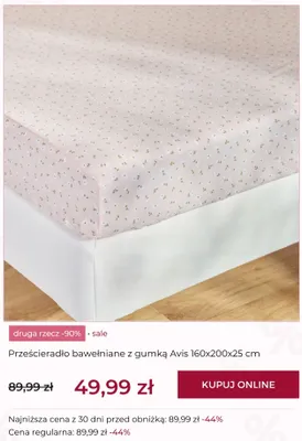 Prześcieradło bawełniane z gumką Avis 160x200x25 cm promocja w home&you
