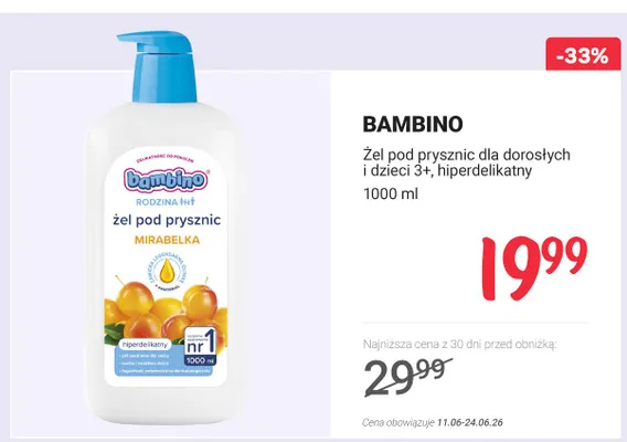 Żel pod prysznic Bambino Rodzina Mirabelka promocja w Rossmann