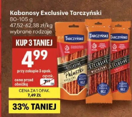 Kabanosy Exclusive Paluszki Tarczyński drobiowe promocja w Delikatesy Centrum