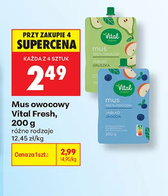 Mus owocowy Vital Fresh jabłko gruszka promocja w Biedronka