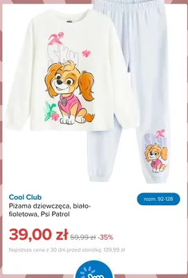 Piżama dziewczęca biało-fioletowa Psi Patrol Cool Club promocja w Smyk