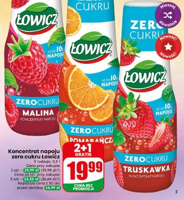 Koncentrat napoju zero cukru Łowicz malina promocja w Dino