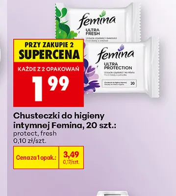 Chusteczki do higieny intymnej fresh Femina promocja w Biedronka