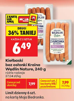 Kiełbaski bez osłonki Kraina Wędlin Nature promocja w Biedronka
