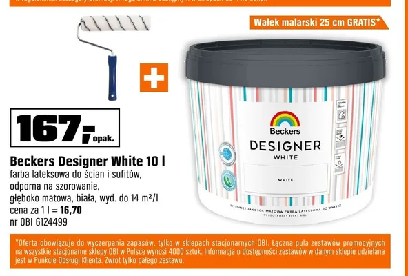 Farba lateksowa Beckers Designer White promocja w OBI