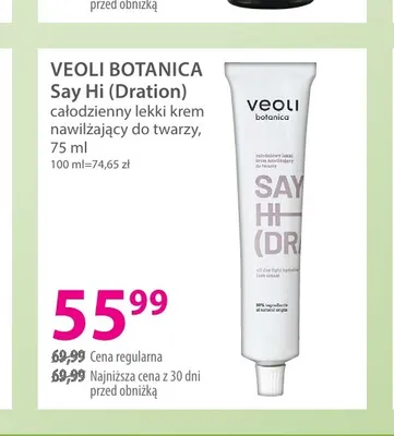 Say Hi (Dration) całodzienny lekki krem nawilżający do twarzy Veoli Botanica promocja w Hebe