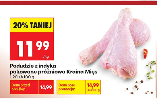 Podudzie z indyka pakowane próżniowo Kraina Mięs promocja w Biedronka