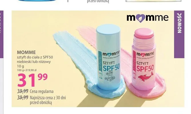 Sztyft do ciała z SPF50 Momme różowy promocja w Hebe