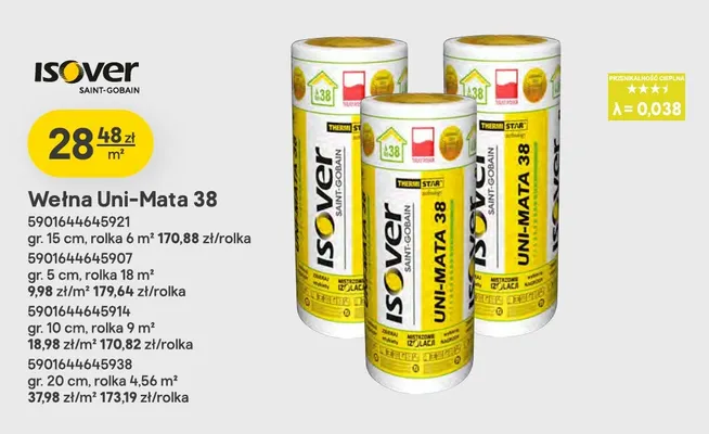Wełna Uni-Mata 38 gr. 10 cm Isover promocja w Castorama