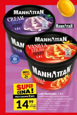 Lody Manhattan śmietana-jagoda promocja w Twój Market