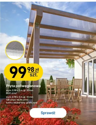 Płyta poliwęglanowa 0,98x3 m gr. 10 mm promocja w Castorama