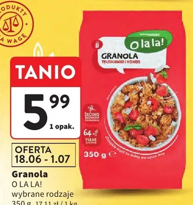 Granola truskawki i kokos O la la! promocja w Intermarche