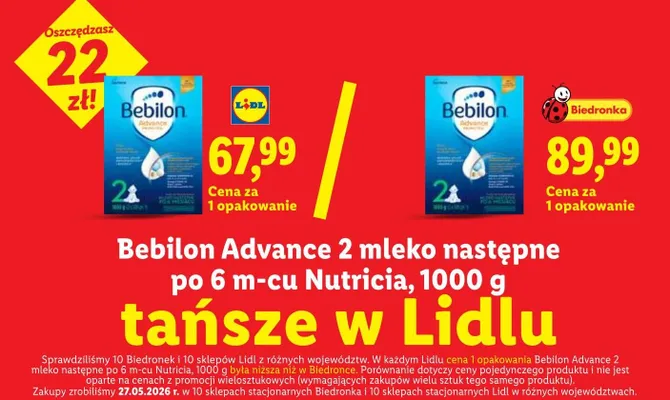 Mleko następne Bebilon Advance 2 po 6 m-cu promocja w Lidl