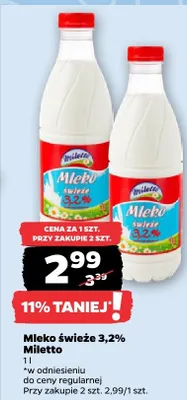Mleko świeże 3,2% promocja w Netto