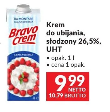 Krem do ubijania słodzony 26,5% UHT Bravo Crem promocja w Makro