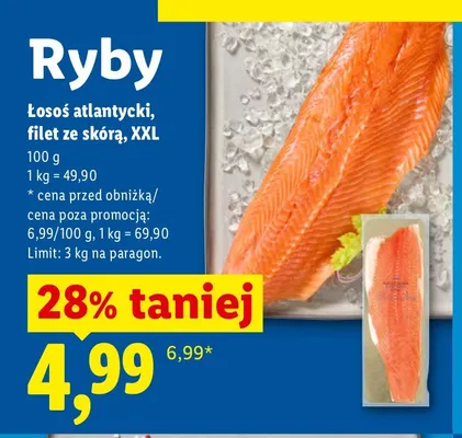 Łosoś atlantycki filet ze skórą XXL Targ Rybny Lidla promocja w Lidl