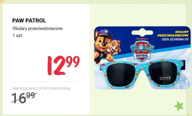 Okulary przeciwsłoneczne PAW PATROL promocja w Rossmann
