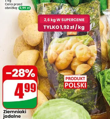 Ziemniaki jadalne pakowane myte promocja w Dino
