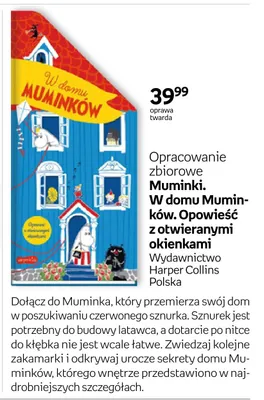Książka Muminki. W domu Muminków. Opowieść z otwieranymi okienkami Wydawnictwo Harper Collins Polska promocja w Empik