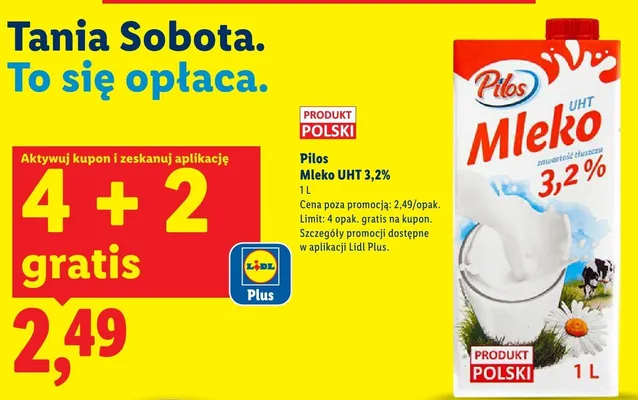 Mleko UHT 3,2% Pilos promocja w Lidl