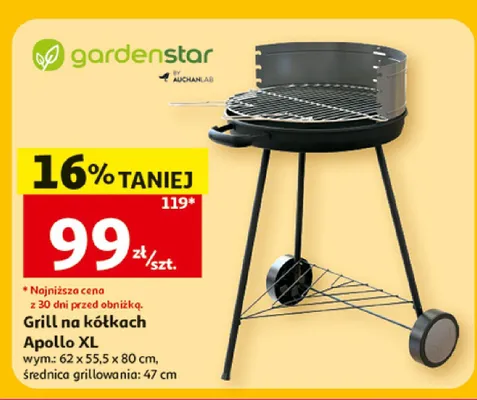 Grill na kółkach Gardenstar Apollo XL promocja w Auchan