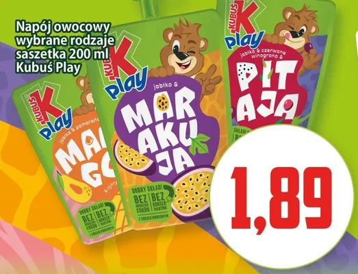 Napój owocowy Kubuś Play saszetka promocja w Kupiec
