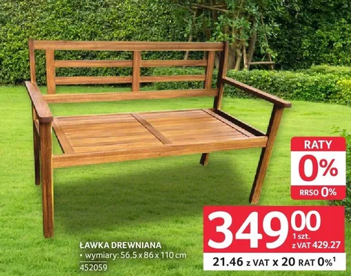 Ławka drewniana 56.5x86x110cm 452059 promocja w Selgros