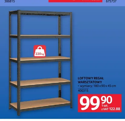 Loftowy regał warsztatowy 180x90x45 cm promocja w Selgros
