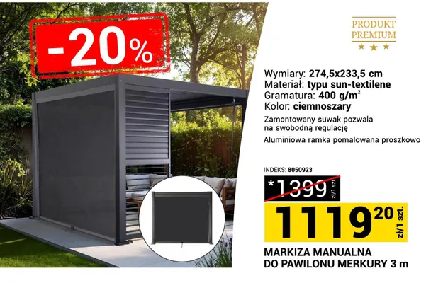 Markiza manualna do pawilonu Merkury 3m promocja w Merkury Market