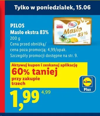 Masło ekstra 83% Pilos promocja w Lidl