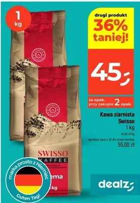 Kawa ziarnista Swisso promocja w Dealz
