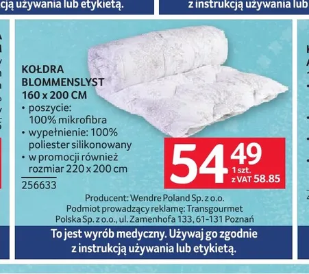 Kołdra Blommenslyst 160x200 cm promocja w Selgros
