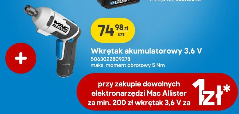 Wkrętak akumulatorowy Mac Allister promocja w Castorama