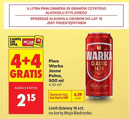 Piwo Jasne Pełne Classic 1478 promocja w Biedronka