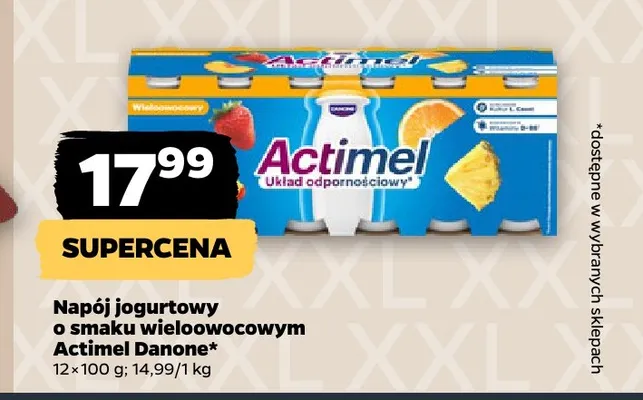 Napój jogurtowy o smaku wieloowocowym Actimel Danone promocja w Netto