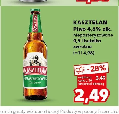 Piwo Kasztelan Niepasteryzowane promocja w Kaufland