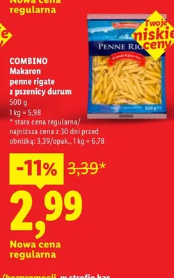 Makaron penne rigate z pszenicy durum promocja w Lidl