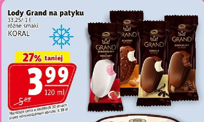 Lody Grand na patyku różne smaki promocja w Prim Market