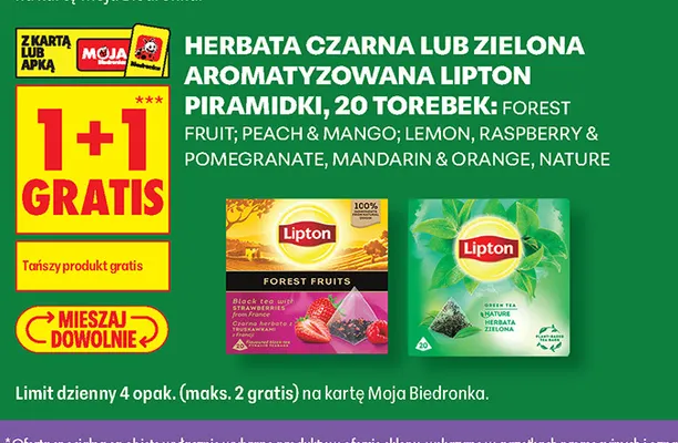 Herbata zielona Lipton piramidki Nature promocja w Biedronka