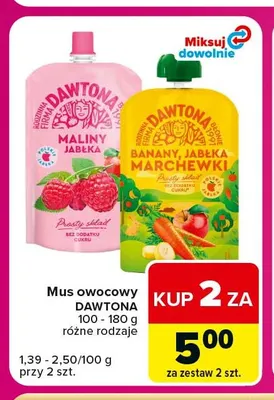 Mus owocowy Dawtona banany jabłka marchewki promocja w Carrefour Market