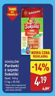 Parówki z szynki Sokoliki Sokołów promocja w Aldi
