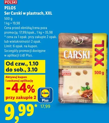 Ser Carski w plastrach XXL Pilos promocja w Lidl