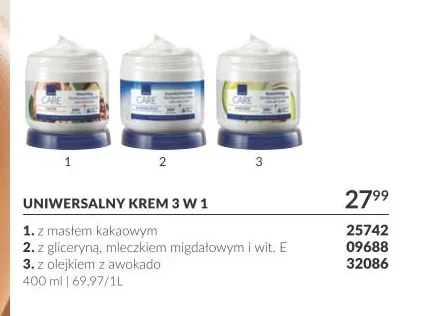 Uniwersalny krem 3 w 1 z gliceryną mleczkiem migdałowym i wit. E Avon Care promocja w AVON