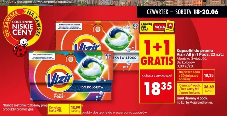 Kapsułki do prania Vizir All in 1 Pods Alpejska Świeżość promocja w Biedronka
